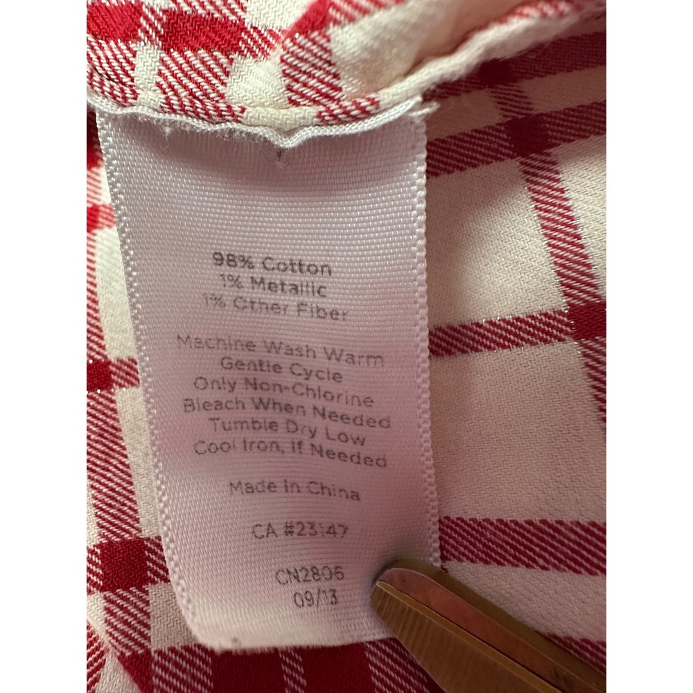 Talbots Plaid Button Down Women 14 Red White Metallic Roll Tab Sleeve Shirt - Picture 6 of 8